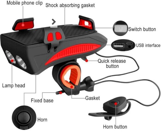 Lampa pentru bicicleta si suport telefon mobil